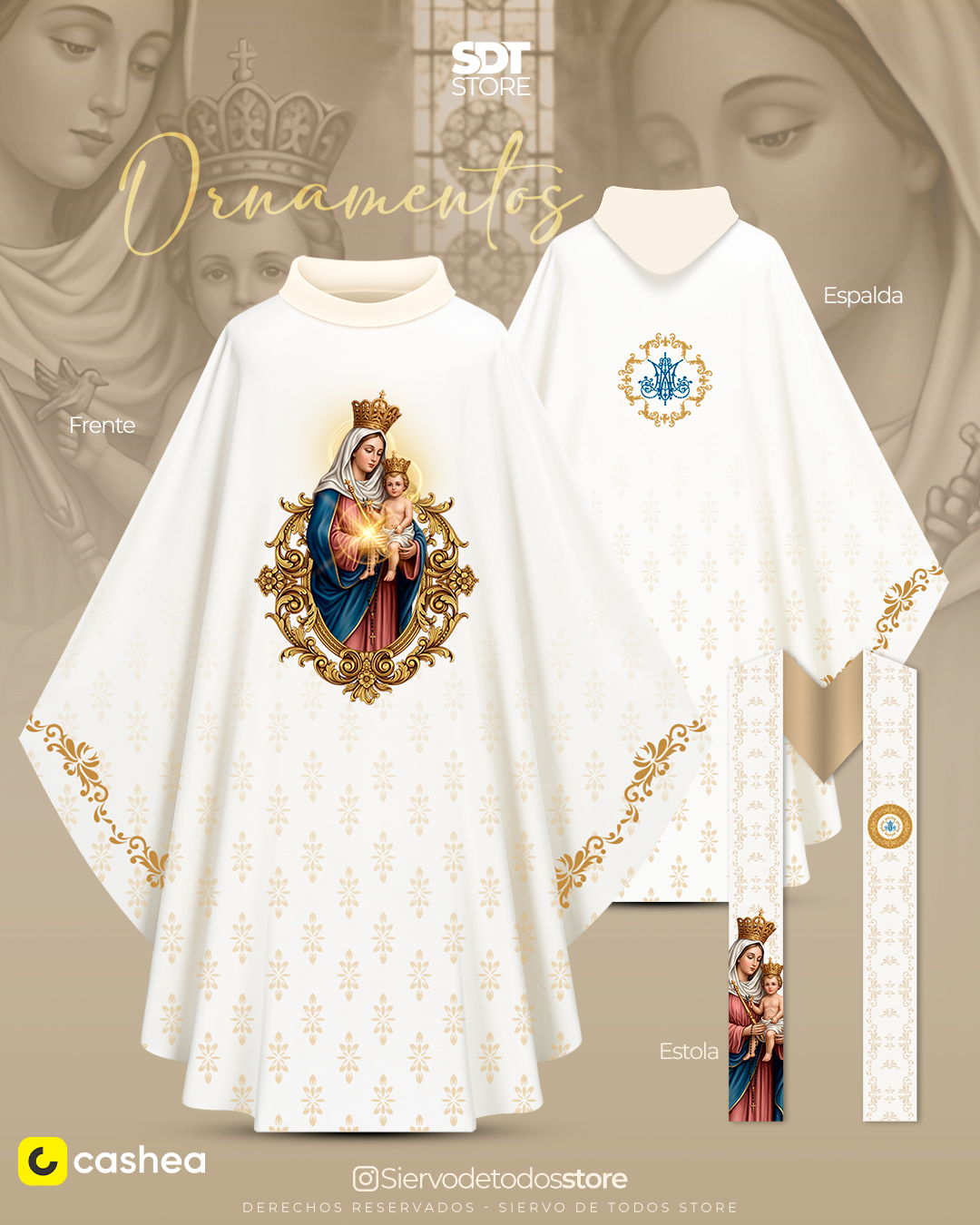 Nuestra Señora de Chiquinquira 2026 - Blanco - Dorado - Juego de Casulla y Estola